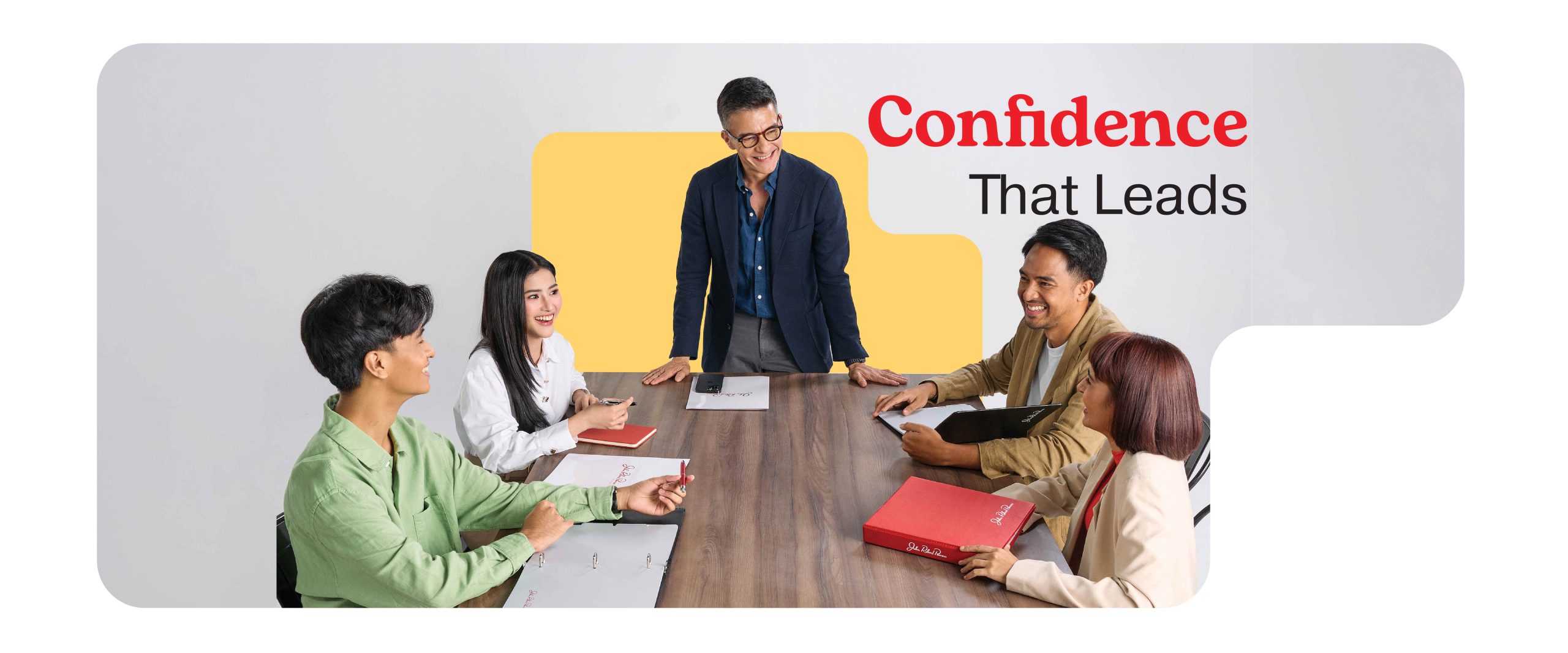 Confidence that leads John Robert Powers banner for executives and corporate professionals